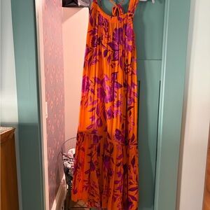 Anthropologie Orange and Purple Floral Maxi Dress